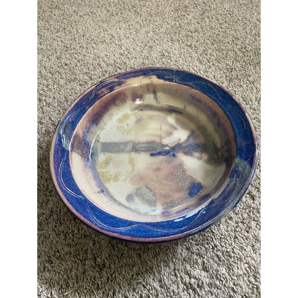 Vtg Sandy Simon Blue Glaze Pottery Bowl Stoneware Artisan Trax Gallery Berkeley